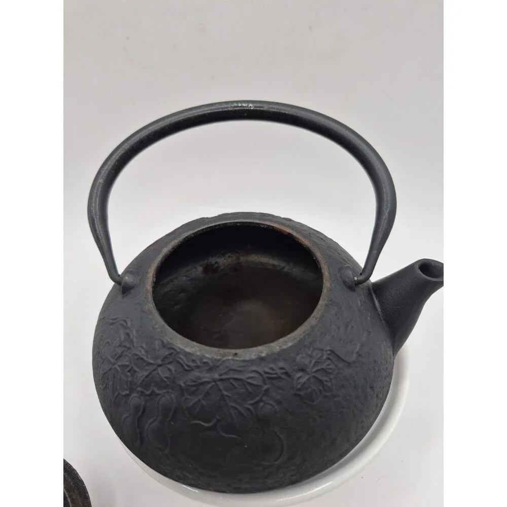 Vintage Cast Iron Japanese Tetsubin Tea Kettle Cherry Blossom Black